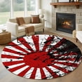thumbnail image 1 of Japanese Chariot Flag Round Rug 5ft Washable Circle Kitchen Rugs Non Slip Red Black Flag Abstract Large Area Rug Indoor Floor Carpet for Bedroom Living Room Home Office Dining Room Nursery, 1 of 8