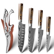 Japanese Chef Knife Set,Kitchen Knife Sets with 7" Santoku Knife,5" Santoku Slicing,5" Utility Knife,4" Paring Knife and Chicken Scissor