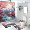 thumbnail image 1 of Japanese Cherry Blossom 4 Piece Shower Curtain Sets Asian Pink Flowers Mountain Landscape with Non-Slip Rugs Toilet Lid Cover and Bath Mat Bathroom Decor Set, 72x72 Inch, 1 of 4