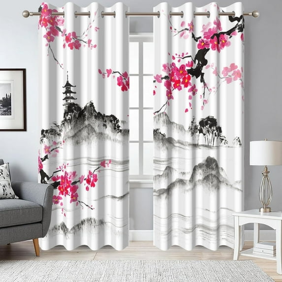 Japanese Cherry Blossom Blackout Window Curtains for Living Room,Thermal Insulated Curtains,52x84 Inch,Set of 2