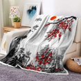 thumbnail image 1 of Japanese Cherry Blossom Blanket, Asian Japanese Wave Kanagawa Throw Flannel Blankets for Couch & Bed, Asian Anime Mount Red Sun Plush Cozy Fuzzy Travel Blanket 50" x 60", 1 of 6