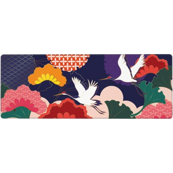 Japanese Cherry Blossom and Cranes Mouse Pad, Waterproof Extended Large Gaming Mousepad Desktop, Big Long Non-Slip Mouse Mat for Laptop, Keyboard, Computer for Decor Office, 31.5 * 11.8 in