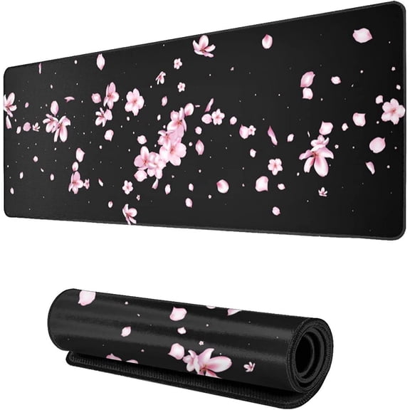 Japanese Cherry Blossom Flower Gaming Mouse Pad Large XL Desk Mat Long Extended Pads Big Mousepad for Home Office Decor Accessories 31.5 X 11.8 Inch