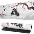 thumbnail image 1 of Japanese Cherry Blossom Gaming Mouse Pad 31.5 X 11.8 Inch Japanese Pagoda Sakura White Anime Large Mousepad Non-Slip Rubber Base Stitched Edges Keyboard Mouse Mat Desk Pad for Office Home Game, 1 of 6