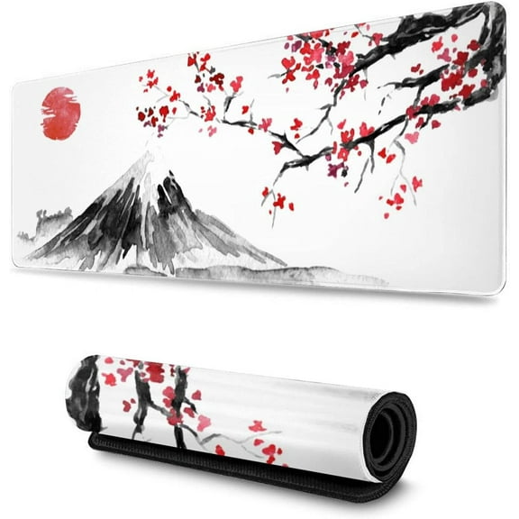 Japanese Cherry Blossom Ink Painting Gaming Mouse Pad Large XL Long Extended Pads Big Mousepad Keyboard Mouse Mat Desk Pad Home Office Decor Accessories for Computer Pc Laptop