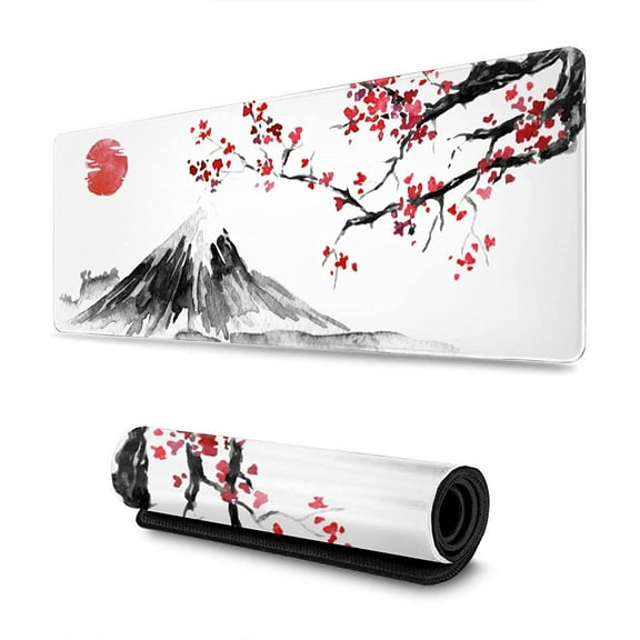 Japanese Cherry Blossom Ink Painting Gaming Mouse Pad Large XL Long Extended Pads Big Mousepad Keyboard Mouse Mat Desk Pad Home Office Decor Accessories for Computer Pc Laptop