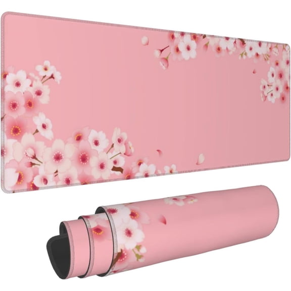 Japanese Cherry Blossom Kawaii Pink XXL XL Large Gaming Mouse Pad for Desk, Non-Slip Long Extended Keyboard Pads Mousepad Rubber Table Mat 31.5 X 11.8 Inch