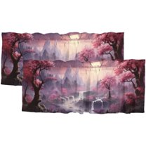 Japanese Cherry Blossom Kitchen Valance Curtains Asian Pink Flowers Waterfall Mountain Window Valance for Living Room Bedroom, Kitchen Valance Rod Pocket Window Decor Curtain 54 by 18 in, 2 Panel