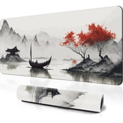 Japanese Cherry Blossom Large Gaming Mouse Pad for Desk,Big Mouse Pad Gaming Desk Mat for Keyboard and Mouse,31.5x11.8in Mousepad with Stitched Edge,Non-Slip Base Computer Keyboard Mouse Mat Desk Pad