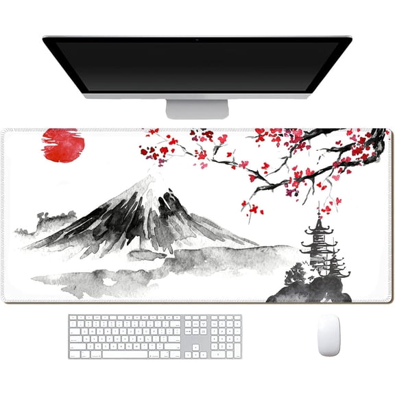 Japanese Cherry Blossom Large Gaming Mouse Pad,Long Non-Slip Rubber Base for Desk,Stitched Edges Playmat Gifts for Men Women,Mouse Mat Desk Pad for Office Home 31.5×11.8 Inch