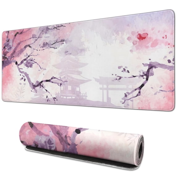 Japanese Cherry Blossom Large Gaming Mouse Pad,Mouse Pad Gaming for Desk 31.5 x 11.8 in Mouse Mat Desk Pad,Extended Keyboard Mousepad Desk Mat with Non-Slip Base and Stitched Edge for Gaming Office