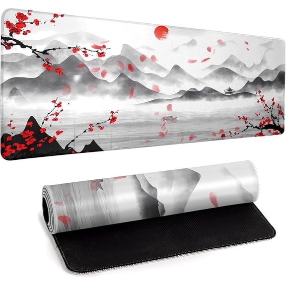 Japanese Cherry Blossom Large Gaming Mouse Pad Sakura Desk Pad Big Mousepad Deskmat Office Decor for Computer 31.5''x11.8'' Desk Organizers and Accessories
