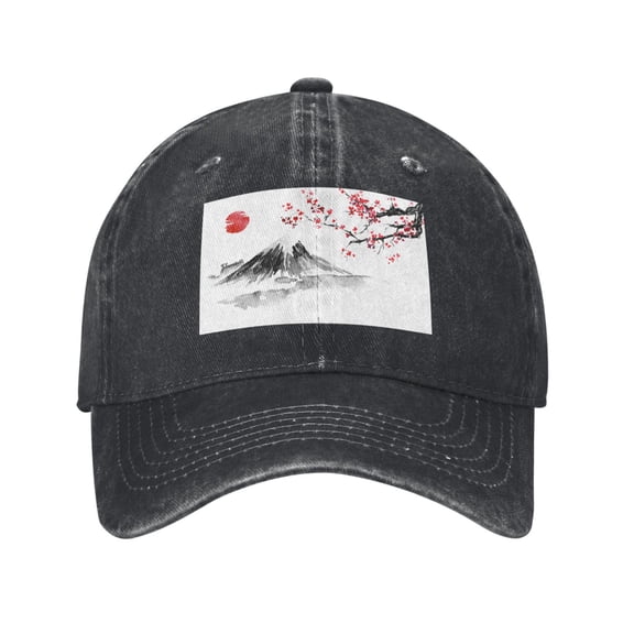Japanese Cherry Blossom Mount Fuji Red Sun Baseball Cap Men'S Women'S Fashion Hat Vintage Adjustable Unisex Casquette