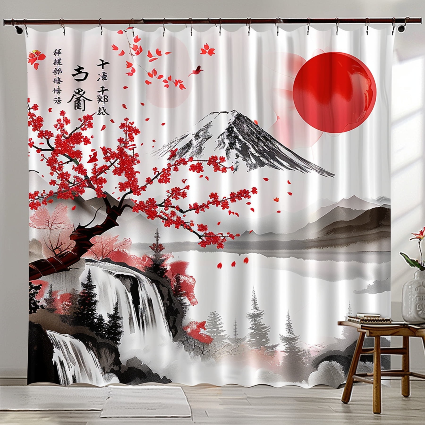 Japanese Cherry Blossom & Mount Fuji Shower Curtain Realistic Design ...