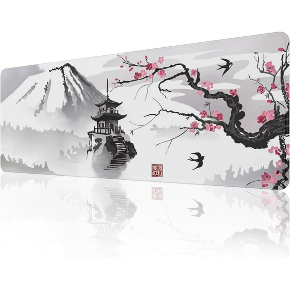 Japanese Cherry Blossom Mouse Pad (31.5 × 11.8 × 0.12 inch) Extended Large Mouse Mat Desk Pad, Stitched Edges Mousepad,Non-Slip Rubber Base,Gaming Mouse Pad,Office & Home.