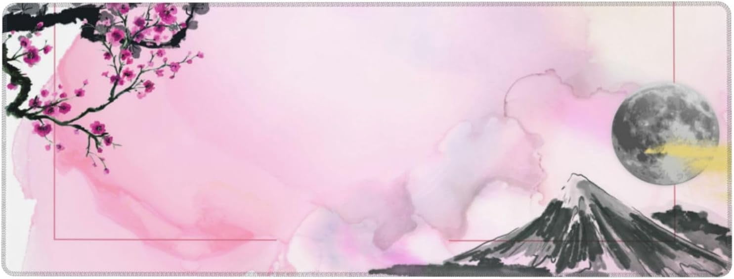 Japanese Cherry Blossom Mouse Pad, Waterproof Sakura Extended Large Gaming Mousepad Desktop, Big Long Non-Slip Plum Mouse Mat for Laptop, Keyboard, Computer for Decor Office, (Pink, 31.5 * 11.8 in)