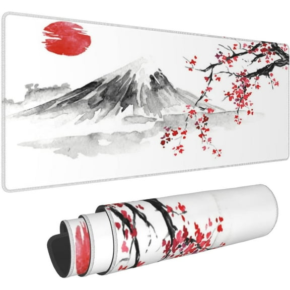 Japanese Cherry Blossom Sakura Large Gaming Mouse Pad 31.5×11.8 Inch XL Extended Waterproof Moudepads Non-Slip Rubber Base Keyboard Mat for Work/Office/Home