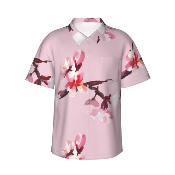 Japanese Cherry Blossom Sakura Men's 3d Print Casual Button Down Shirts, Novelty Hawaiian Short Sleeves 3xl