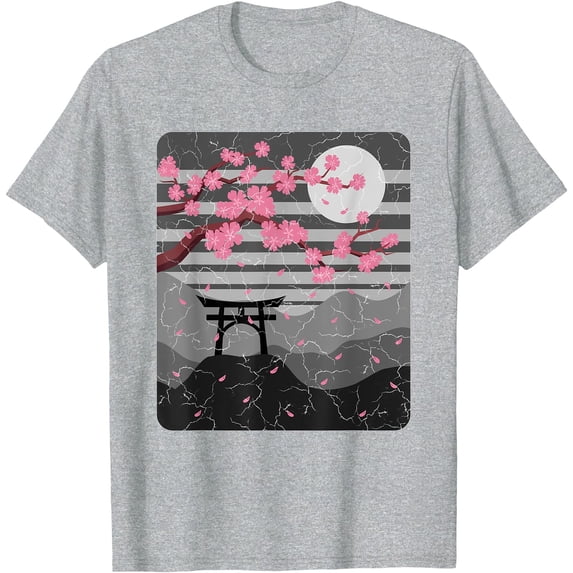 Japanese Cherry Blossom Sakura Vintage Samurai Softstyle T-Shirt for Men Women Kids,Sport Grey Color,Size YS