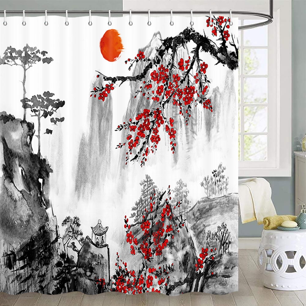 Japanese Cherry Blossom Shower Curtain, Asian Japanese Shower Curtain