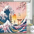 thumbnail image 1 of Japanese Cherry Blossom Shower Curtain, Asian Japanese Shower Curtain, Mount Red Sun Shower Curtain for Bathroom Set with Hooks, 72X72inch, 1 of 5