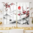 thumbnail image 1 of Japanese Cherry Blossom Small Kitchen Curtains Red Flower Window Treatment Sunset Mountain Cafe Short Window Curtains for Bathroom Dining Room Asian Floral Tier Treatment Drapes 27.5x39 inch, 1 of 6