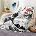 thumbnail image 1 of Japanese Cherry Blossom Throw Blanket, Asian Japanese Wave Tapestry Kanagawa Throw Flannel Blankets, Asian Anime Mount Red Sun Plush Cozy Fuzzy Blanket 50" x 60", Super Soft & Warm Blankets, 1 of 4