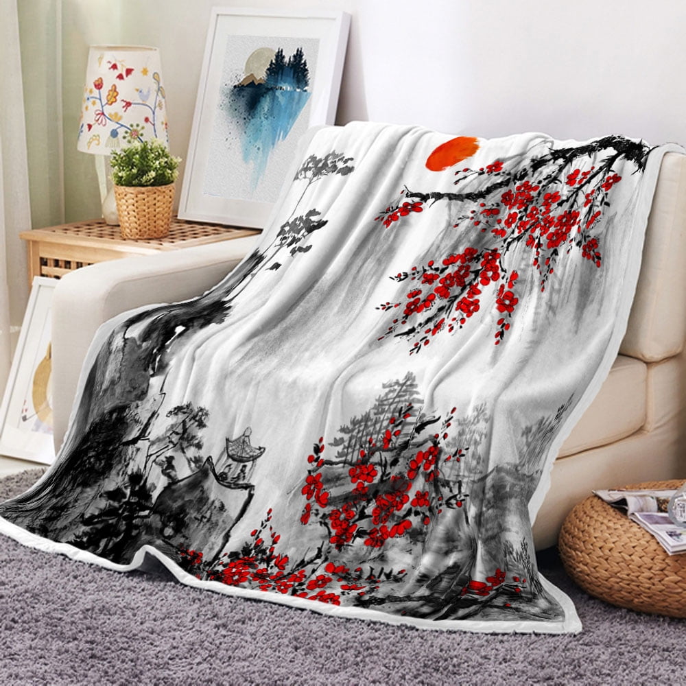 Japanese Cherry Blossom Throw Blankets, Asian Japanese Throw