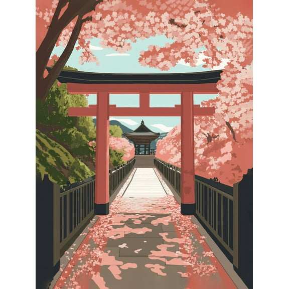 Japanese Cherry Blossom Torii Gate Canvas Art Print Suitable for Living Room Bedroom Office Yoga Studio and Meditation Room Decoration.