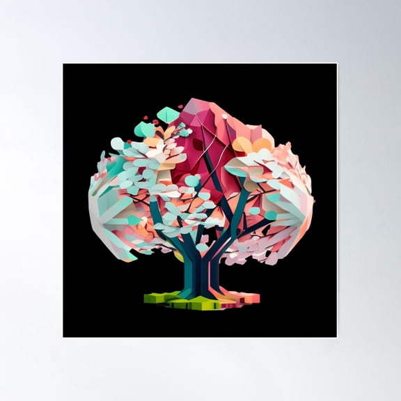 Japanese Cherry Blossom Tree - The Abstract Collection Poster Wall Art, Modern Wall Decor For Living Room Bedroom, 8x12 UNFRAMED