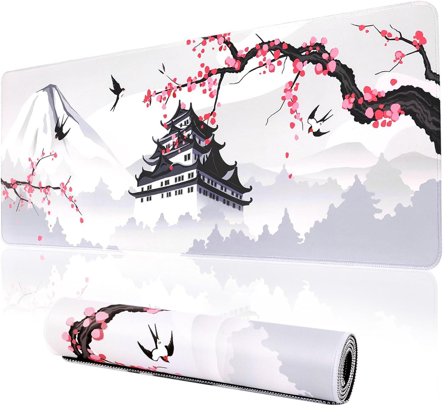 Japanese Cherry Blossom White Gaming Mouse Pad XXL Large Size Anime