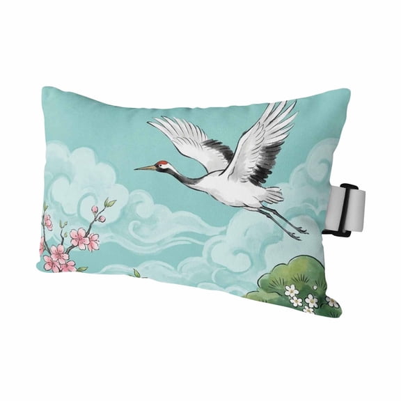 Japanese Cherry Blossoms Cranes Outdoor Pillow for Chaise Lounge Chair,Pineapple Clouds Waterproof Headrest Lumbar Pillows with Insert&Elastic Strap for Patio Pool Garden Chairs Decor,1 Pack