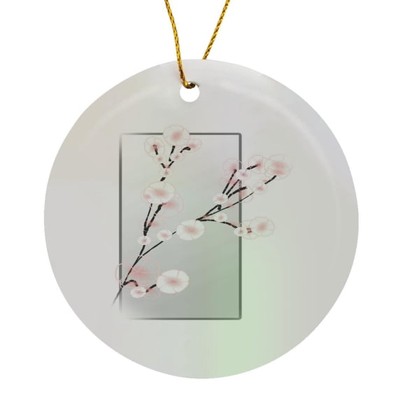 3drose, Japanese Cherry Blossoms on Silver, Circle Porcelain Ornament