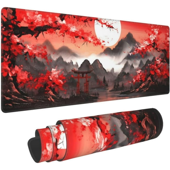 Japanese Cherry Blossoms Painting Mousepad XL Large Gaming Mousepad Long Desk Pad, 31.5 X 11.8 Inch