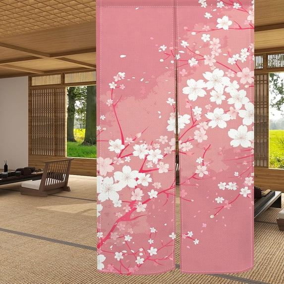 Japanese Cherry Flower Art Printed Doorway Curtain 33.5" W x 59" L Door Curtain for Kitchen Home Decor