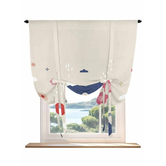 Japanese Cherry Tie Up Curtains for Windows 45 Inch Length Balloon Curtains Kitchen Adjustable Balloon Window Shade Blue Mountain Fuji Cartoon Sun Waves Cloud Tie Up Bathroom Curtain Window 42"x45"