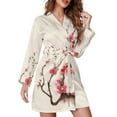 thumbnail image 1 of Japanese Cherry Tree Night Robe Long Sleeve V Neck Robe With Belt Women's Sleepwear Dresses, 1 of 9