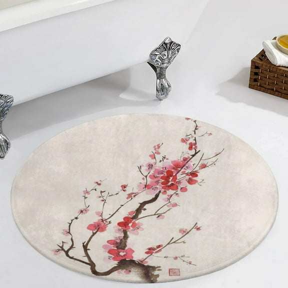 Japanese Cherry Tree Round Carpet Circle Rug Outdoor Patio Area Rug Washable Large Area Rugs Hallway Room Decor Fitness Mats
