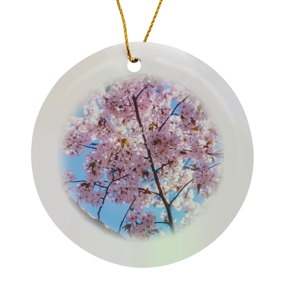 3drose, Japanese Cherry Tree - Sakura in Full Bloom. Pink Flowers, Circle Porcelain Ornament