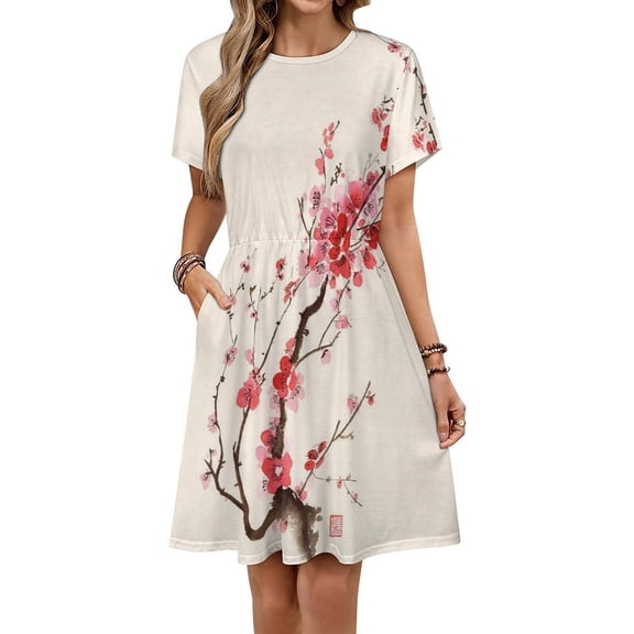 Japanese Cherry Tree Women's Dress Short Sleeve Summer Sundress Summer Women Clothes