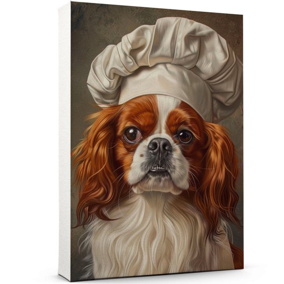 Japanese Chin Dog Chef Poster, Japanese Chin Dog Cooking Food Canvas Print for Restaurant Kitchen Decor, Kitchen Animal Picture Wall Decor