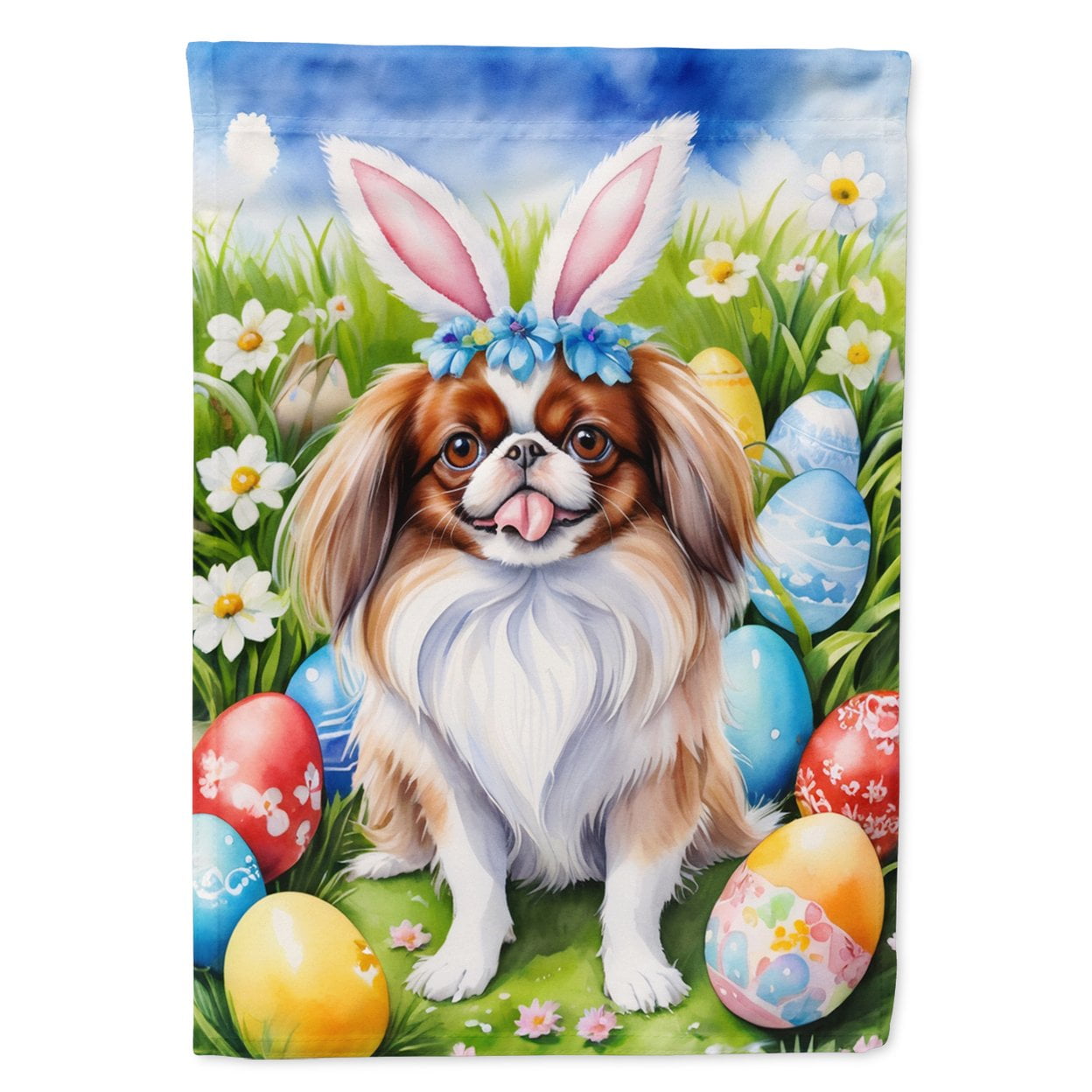 Japanese Chin Easter Egg Hunt Garden Flag 11.25 in x 15.5 in