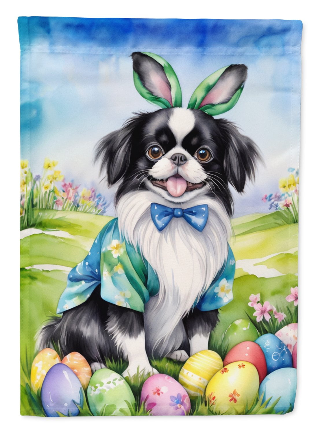 Japanese Chin Easter Egg Hunt House Flag 28 in x 40 in