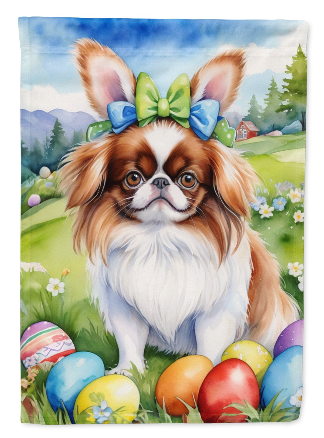 Japanese Chin Easter Egg Hunt House Flag 28 in x 40 in