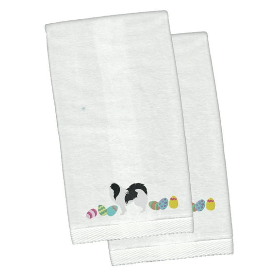 Japanese Chin Easter White Embroidered Plush Hand Towel Set of 2