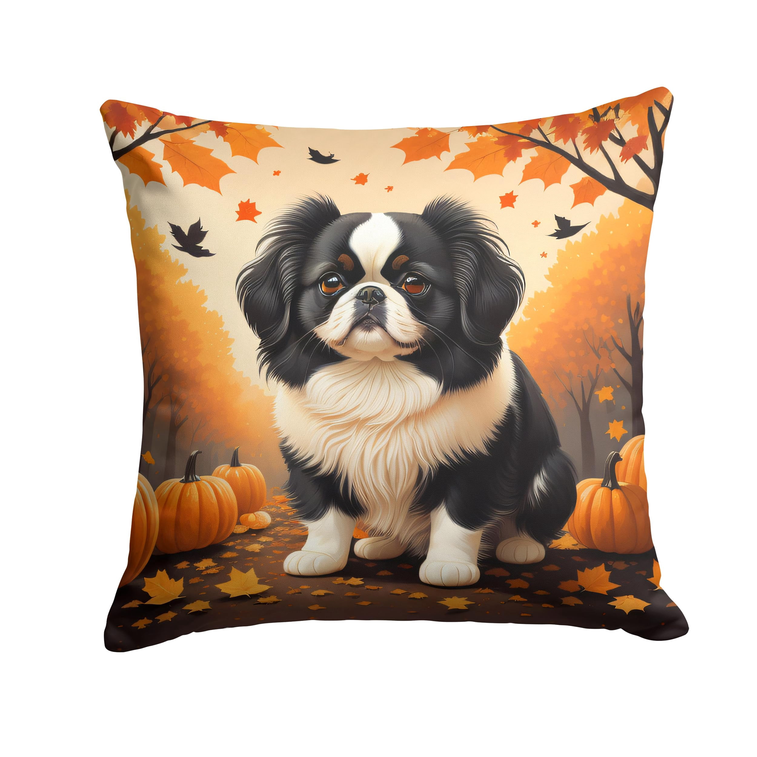 Japanese Chin Fall Fabric Decorative Pillow 14 in x 14 in