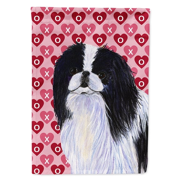 Japanese Chin Hearts Love and Valentine's Day Portrait Flag Canvas House Size