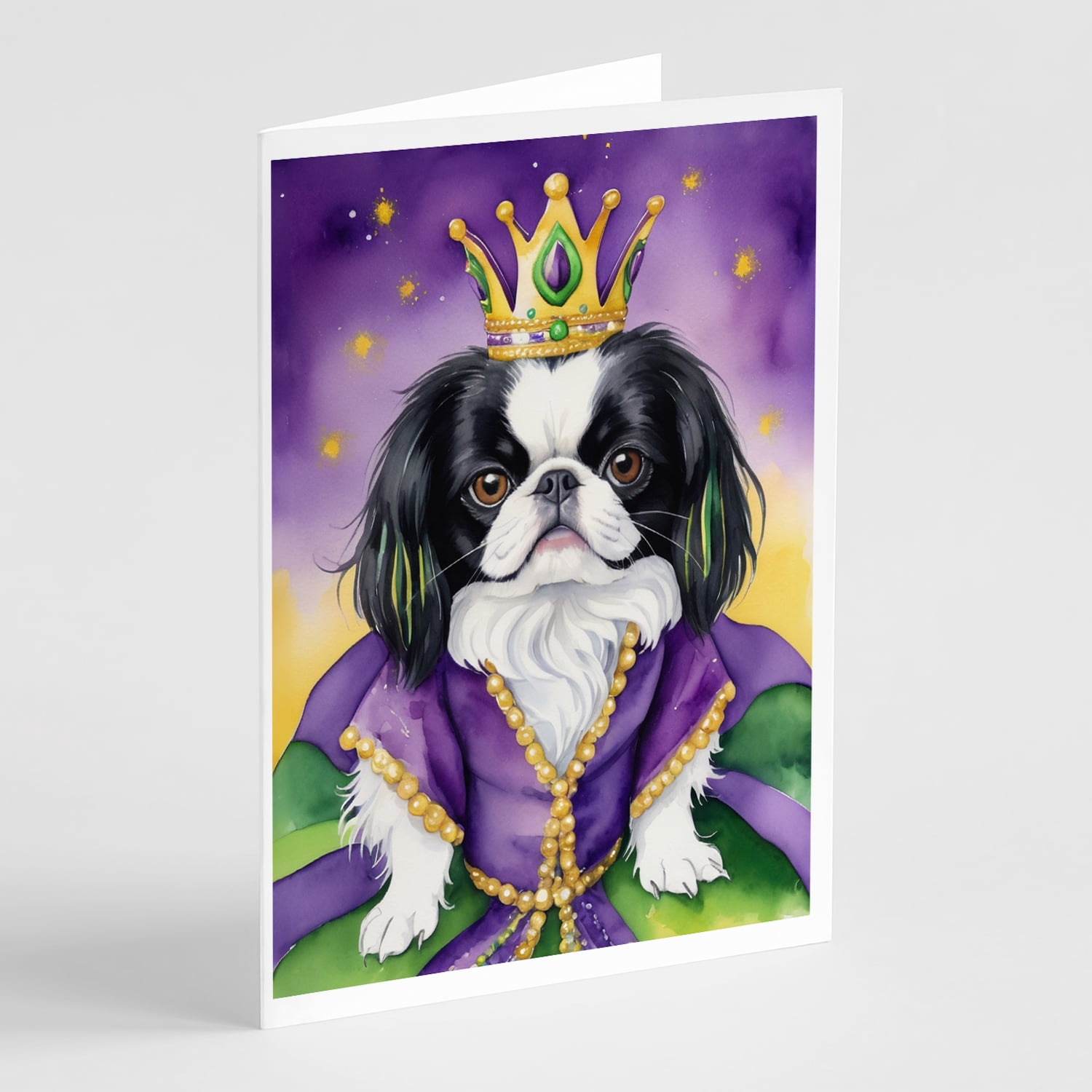 Japanese Chin King of Mardi Gras Greeting Cards Pack of 8 7 in x 5 in