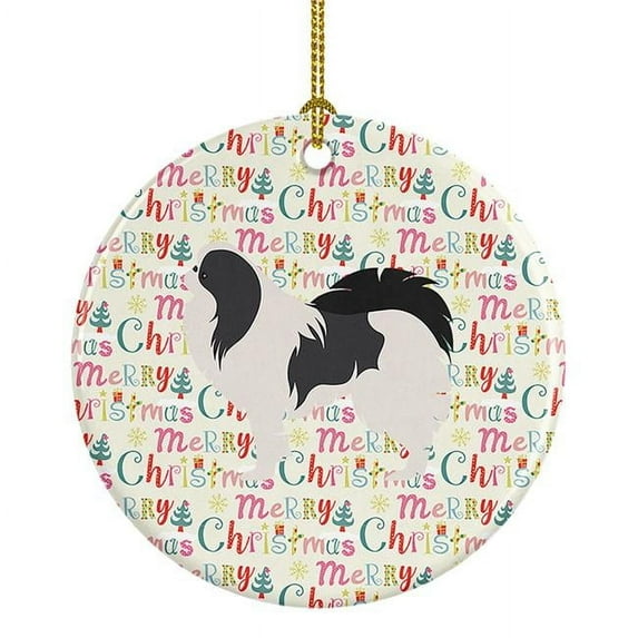 Japanese Chin Merry Christmas Ceramic Ornament 2.8 in x 2.8 in
