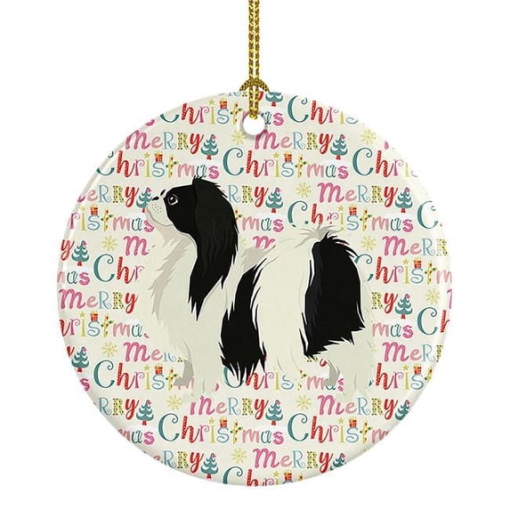 Japanese Chin Merry Christmas Ceramic Ornament 2.8 in x 2.8 in